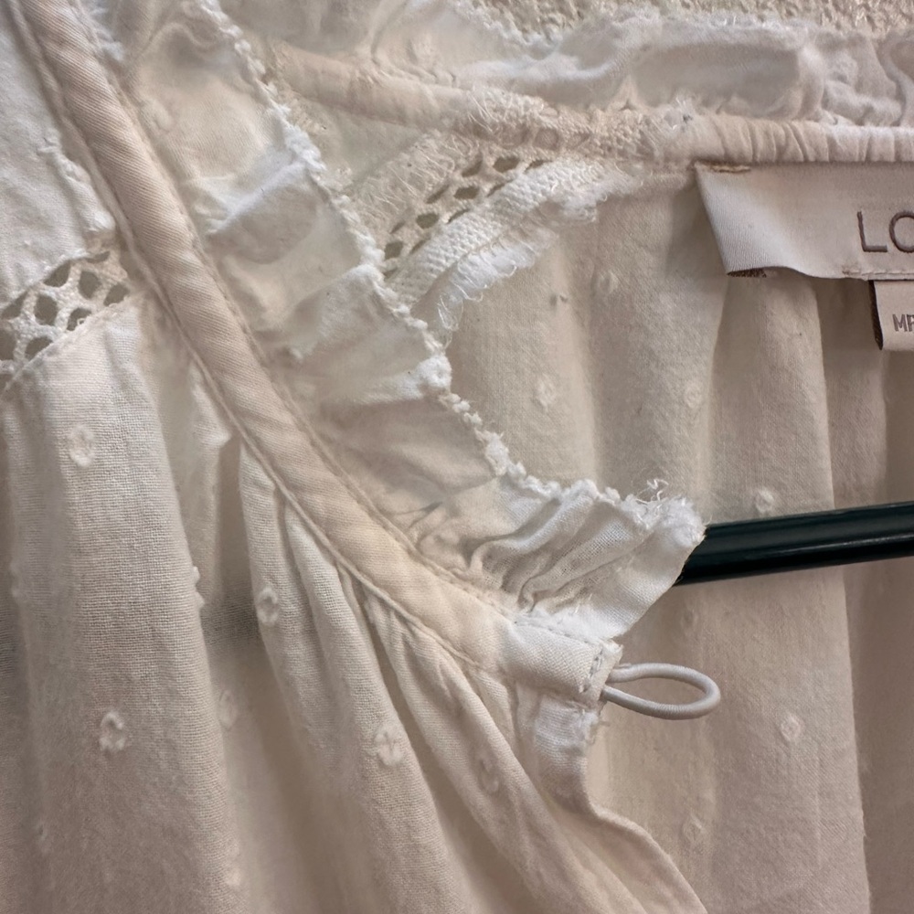 LOFT Women's White Eyelet Top. Petite Medium. - Picture 7 of 14